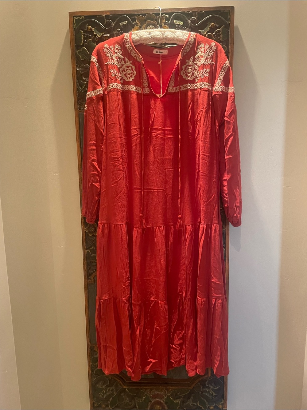 NWT In Loom Embroidered Burnt Orange Tiered Midi Dress Size S (Shmedium)